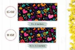 Cartoon Flowers Mug Wrap Design, Neon Flowers Mug Template Product Image 2