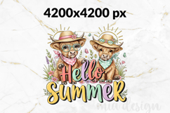 Hello Summer PNG Highland Cow Clipart Cute Calf Sublimation Product Image 2