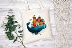 Cartoon Whale Illustration, Cartoon Town PNG, Whale PNG Product Image 2