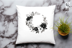 Black White Floral Half Wreath Watercolor Clipart PNG Product Image 2