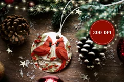 3D Christmas Round Sign, 3D Red Cardinals Ornament Round Product Image 2