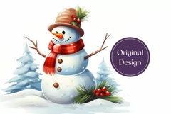 Christmas Tumbler Wrap Design, Watercolor Snowman Tumbler Product Image 2