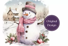 Christmas Tumbler Design, Watercolor Snowman Tumbler Wrap Product Image 2