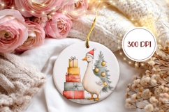 Cartoon Christmas Goose Ornament PNG, Winter Round Ornament Product Image 2