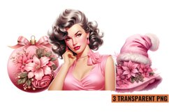 Watercolor Vintage Pin Up Christmas Girl Clipart , PNG Product Image 1