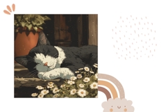 Cartoon Cat Pillow Design, Flowers Pillow Sublimation Product Image 2