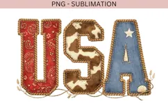 USA Patchwork PNG | Western Patriotic Letters PNG | Cowboy Product Image 2