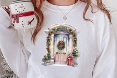 Christmas Door Watercolor Clipart, Christmas Door PNG Product Image 2