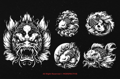 10 Bundle Dark Art Koi Japanese Fish Oriental Tattoo Clipart Product Image 3