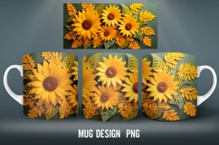 3D Sunflower Mug Sublimation PNG | Mug Wrap 3D Flowers Product Image 2