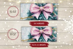 Watercolor Christmas Mug Wrap, Pink Christmas Ribbon Mug Product Image 2