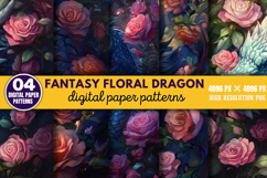 Fantasy Floral Dragon Digital Paper PNG Product Image 1