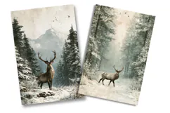 Winter Deer Pine Forest Junk Journal Pages Product Image 2