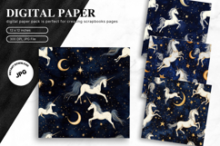 Moon Star Cloud Watercolor Background Digital Paper Pattern Product Image 1