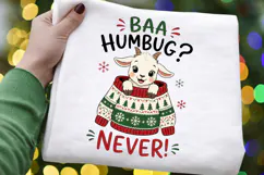 Baa Humbug Never PNG, Christmas Goat Sweater PNG, Funny Goat Product Image 4
