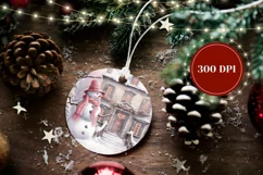 Watercolor Christmas Ornament, Pink Snowman Ornament PNG Product Image 2