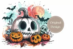 Spooky Halloween Tumbler, Watercolor Pumpkin Skull Tumbler Product Image 2