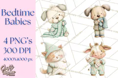 Baby Bedtime Animal Clipart PNG for Nursery Product Image 1