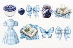 Blue Gingham Picnic Girls Clipart Summer Fashion Watercolor Product Image 2