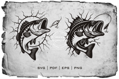 Vector Bass Fish Silhouette Jumping with Lure Product Image 2