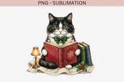 Christmas bookish cat png design for T-shirts Product Image 2