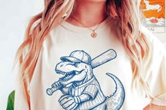Baseball Season Retro Dinosaur Rex SVG PNG | Trendy Baseball Product Image 5