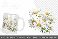 Daisy flowers watercolor clipart, Sublimation PNG Product Image 2