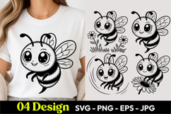 Happy Cartoon Bee SVG PNG Product Image 1