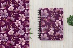Delicate Sakura Flowers Purple Watercolor Seamless Pattern Product Image 5
