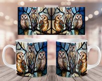 Stained Glass Owls Mug Sublimation Wrap 11 oz Product Image 2