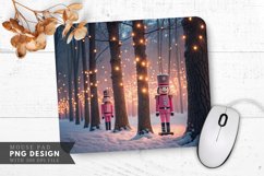 Pink Nutcracker Soldier in Snowy Christmas Forest Mouse Pad Product Image 1