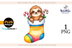 Christmas Sloth: Cozy Holiday Vibes in Watercolor Product Image 1