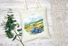 Blue Farm Truck Illustration, Farm Pumpkins Sublimation PNG Product Image 2