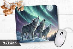 Silver Wolves Under Aurora Mouse Pad PNG Design Product Image 1