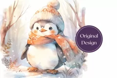 Christmas Tumbler Wrap, Watercolor Winter Penguin Tumbler Product Image 2