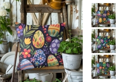 Easter Pillow Case Template, Cartoon Easter Eggs Sublimation Product Image 2