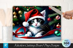 Kitten in Santa Hat Christmas Ribbons Cutting Board PNG Product Image 1
