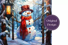 Stained Glass Snowman Tumbler Wrap Design, Christmas Tumbler Product Image 2
