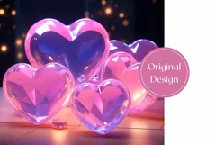 Colorful 3D Crystal Hearts Tumbler Wrap, Valentine's Day PNG Product Image 2