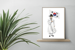 Elderly Korean Scholar Official Hanbok Taegeukgi Flag PNG Product Image 2