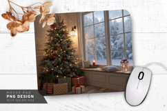 Rustic Holiday Cabin with Snowy Mountain View Mouse Pad PNG Product Image 1