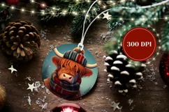 Christmas Product Tag, Winter Highland Cow Ornament PNG Product Image 2