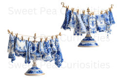 Blue Toile, Ephemera, PNG, Clipart, Junk Journal, flowers Product Image 2