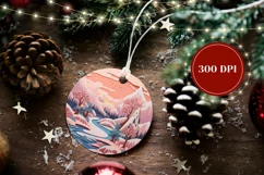 Pink Christmas Ornament PNG, Winter Forest Ornament 3D Product Image 2