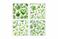Watercolor Green Heart and Rose Digital Paper Product Image 2
