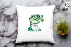 Cartoon Alligator With Glasses Watercolor Clipart Product Image 2