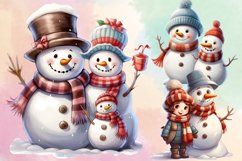 Snowman Family Watercolor Clipart Bundle, Christmas Clipart Product Image 3