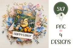 Happy Easter Greeting Card, Stained Glass Easter Chick PNG Product Image 2