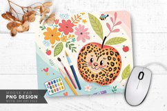 Vibrant Leopard Apple with Flowers and Art Mouse Pad PNG Product Image 1