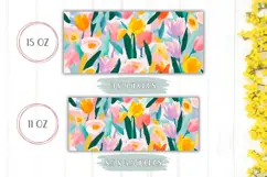 Cartoon Tulips Mug Wrap, Floral Mug, Flowers Mug Template Product Image 2